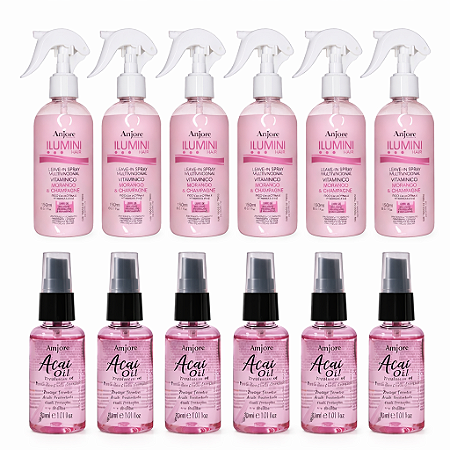 Kit Atacado Revenda Anjore 6 Leavein Iumini 150m 6 Óleo de Açaí 30ml Proteção Térmica e Frizz Brilho