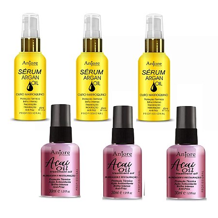 Kit Atacado 3 Óleo de Açaí 30ml 3 Óleo de Argan 45ml Anjore