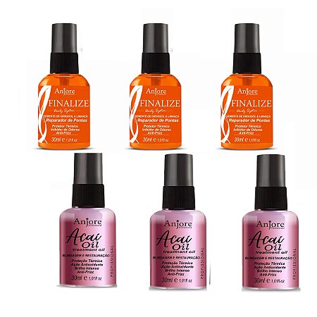 Kit Atacado Revenda Finalizador 3 Óleo de Açaí 30ml 3 Reparador de Pontas Duplas Finalize 30m Anjore
