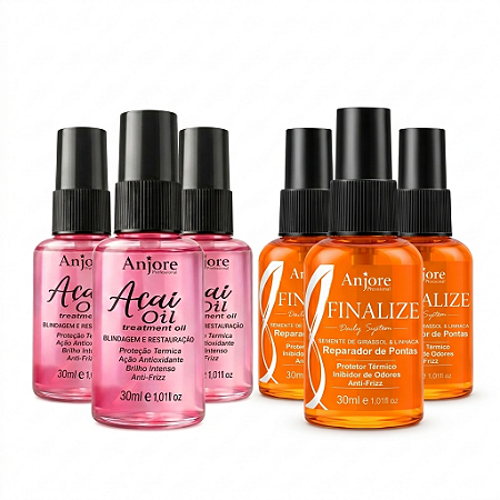 Kit Atacado Revenda Finalizador 3 Óleo de Açaí 30ml 3 Reparador de Pontas Duplas Finalize 30m Anjore