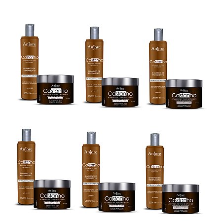 Combo Atacado 6 Kit Castanho Matizador Shampoo E Máscara 250gr Anjore Intensificador De Cores Castanho E Marrons