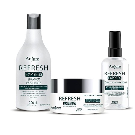 Kit Refresh Esfoliante Capilar Crescimento Queda Caspa Shampoo 300ml Máscara 300gr Tônico 150ml Anjore