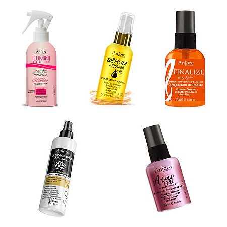 Kit Completo Cabelos De Salão Anjore Força Brilho Controle Do Frizz Nutrição Proteção Térmica Reconstrução