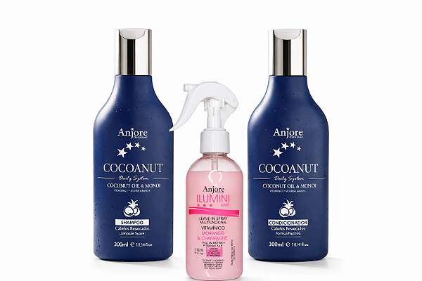 Kit Capilar Verão Anjore 3 Passos Hidrata, Fortalece e Protege do Sol, Praia e Piscina