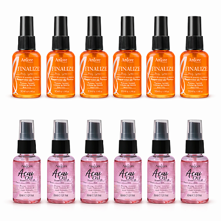 Kit Atacado Salão Óleos Poderosos Anjore Profissional 30ml 6 Açaí Restauração e 6 Reparador Proteção