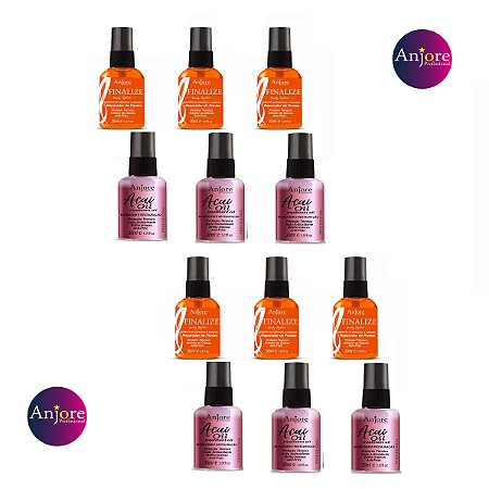 Kit Atacado Salão Óleos Poderosos Anjore Profissional 30ml 6 Açaí Restauração e 6 Reparador Proteção