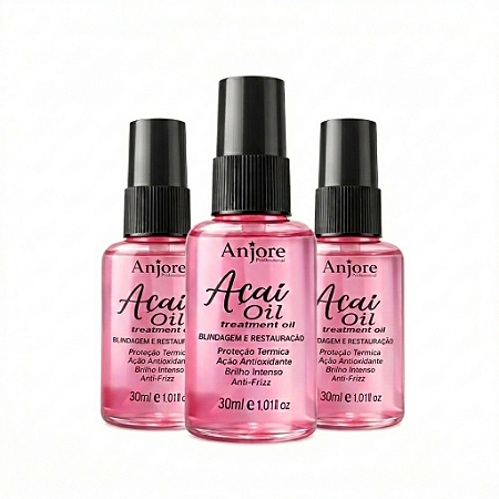Kit 3 Óleo De Açaí Blindagem e Restauração 30ml Anjore Selador Reparador de Pontas e Anti Frizz