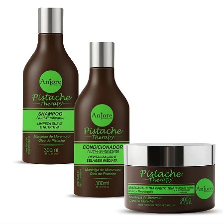 Kit Pistache Therapy Shampoo Condicionador Máscara Efeito Teia Anjore Tratamento Multibenefícios