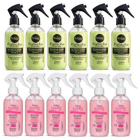 Kit Atacado 6 BB Cream Spray Capilar  15 em1 Pistache Therapy 6 Leavein Ilumini hair 150ml Anjore