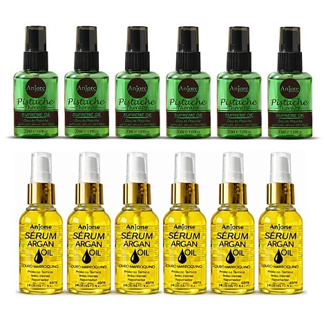 Kit Atacado Reparador de Pontas Anti Frizz 6 Óleo Pistache 30ml e 6 Óleo de Argan 45m Anjore Revenda