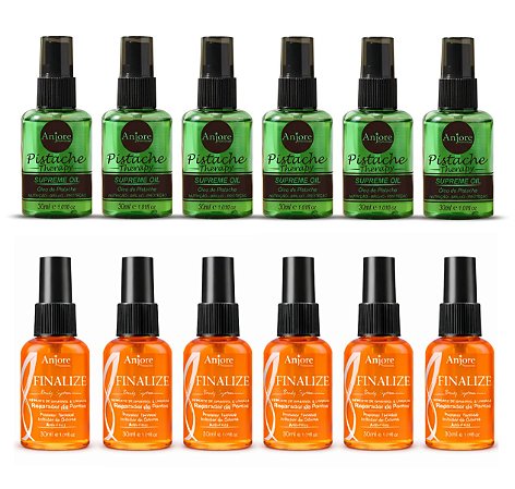 Kit Atacado Reparador de Pontas Anti Frizz 6 Óleo Pistache 30ml e 6 Reparador 30ml Anjore Revenda