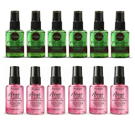 Kit Atacado Reparador de Pontas Anti Frizz 6 Óleo Pistache 30ml e 6 Óleo de Açaí 30ml Anjore Revenda
