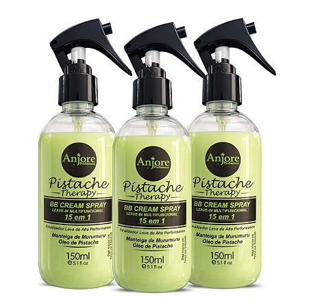 Kit 3 BB Cream Spray Capilar Leavein Multifuncional 15em1 Pistache Therapy 150ml Anjore