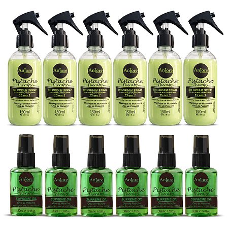Kit Atacado 6 BB Cream Leavein Multifuncional 150ml 6 Óleo Supreme Oil 30ml Pistache Therapy Anjore