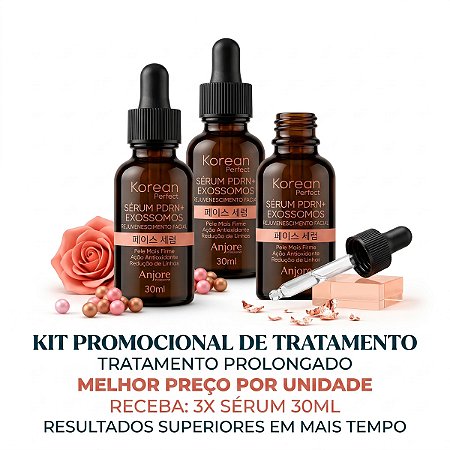 Kit Promocional 3 Sérum Facial PDRN e Exossomos Korean Perfect Anjore 30ml Firmeza Colágeno Linhas