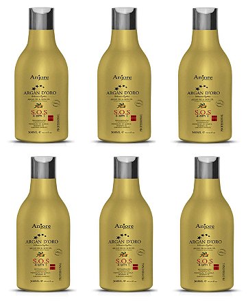 Kit Atacado 6 SOS Argan D'oro 4em1 Cauterização em Gel com Óleo de Argan e Ojon 300ml Anjore