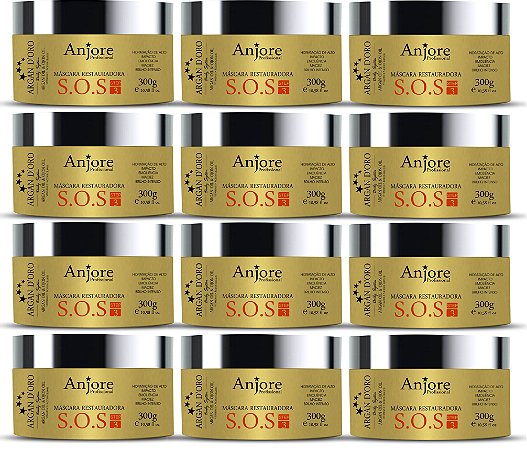 Kit Atacado 12 Máscara Argan D'oro SOS Hidratação Restauradora com Óleo de Argan e Ojon 300gr Anjore