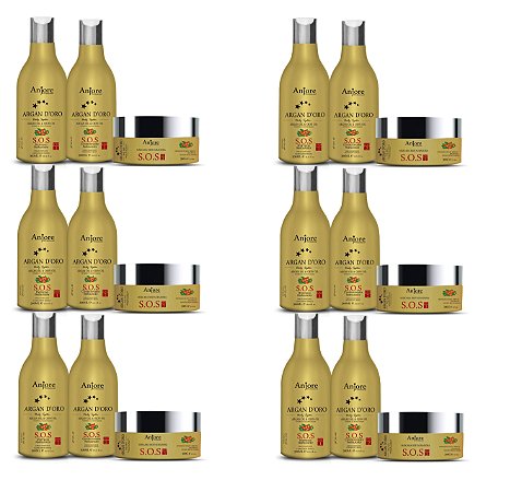 6 Kit Hidratação Restauradora Argan Shampoo Condicionador e Máscara 300ml Anjore Atacado com Óleo de Argan