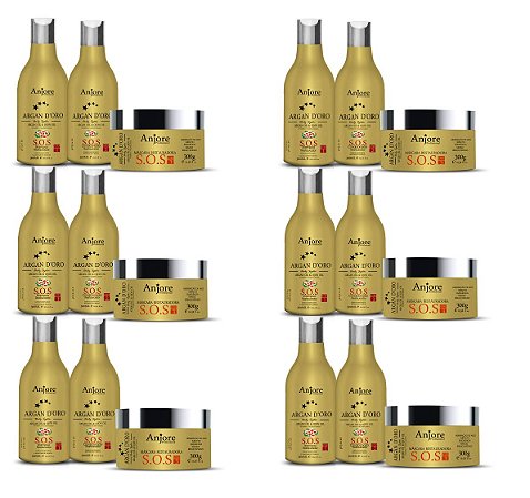 Kit Atacado 6 Kit Hidratação Restauradora Óleo De Argan Shampoo Condicionador Máscara 300gr Anjore