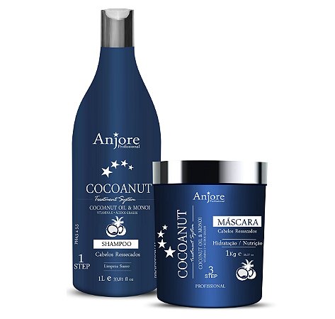 Kit Profissional Hidratação Cocoanut Shampoo e Máscara com Óleo de Coco e Monoi + Vitamina E Anjore