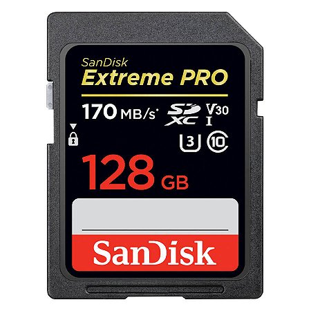 Cartão de Memória Sandisk SDXC 128GB Extreme Pro UHS-I V30 170mb/s