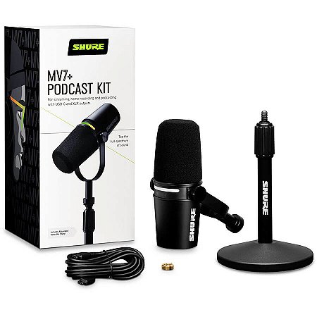 Microfone Shure MV7+ Plus Bundle com Suporte de Mesa