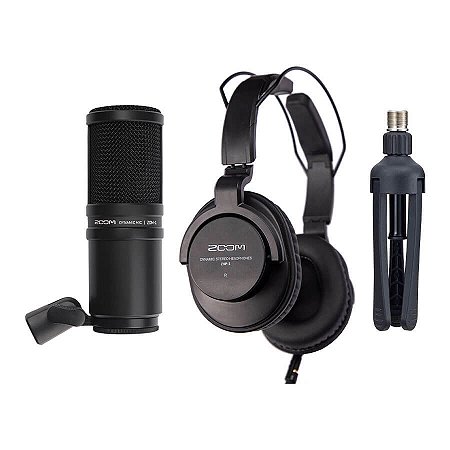 Kit Podcast Zoom ZDM-1PMP Microfone Fone e Mini Tripé