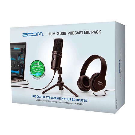 Kit Podcast Zoom ZUM-2PMP Microfone Fone e Mini Tripé