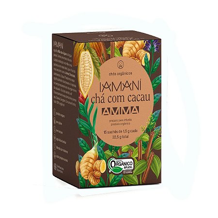 1 Chá Iamaní Orgânico Cacau Amma - 15 Sachês De 1,5 Grs