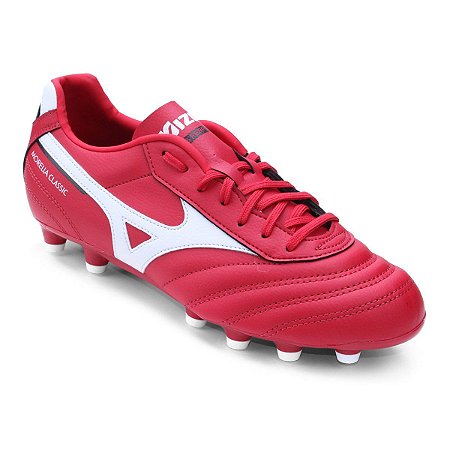 chuteira mizuno branca e vermelha