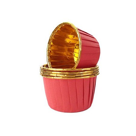 Forminhas Para Cupcake Forneaveis Vermelha Lisa Com Dourado 20 Un Cod 2010
