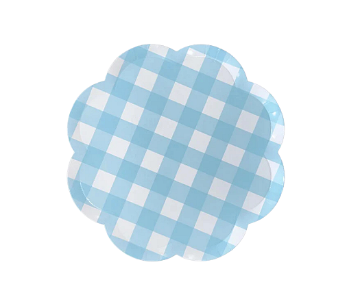 Prato De Papel Xadrez Vichy Azul Claro 8 Un  19Cm