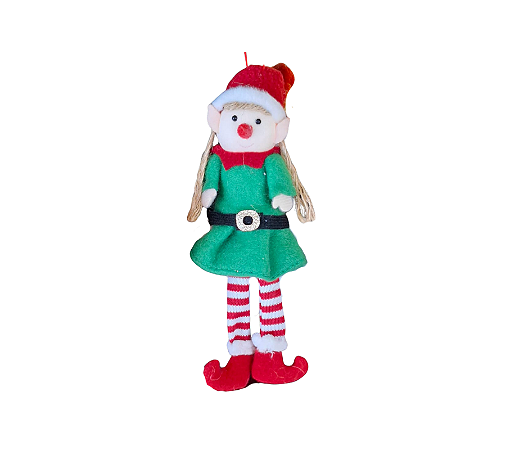 Enfeite de pendurar Elfa Menina Natalino Verde/Vermelho 01un