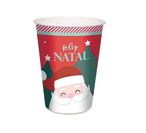 Copo de Papel Papai Noel Candycane Natal 240ml 08un. Cromus