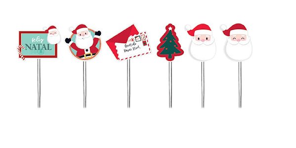 Pick Decorativo Papai Noel Candycane 12un. Cromus