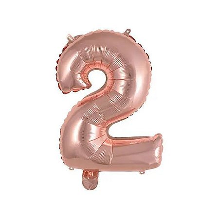 Balão Metalizado Número 2 Rose16 polegadas 41cm