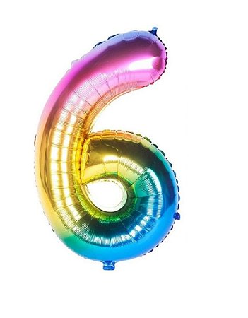 Balão Metalizado Número 6 Degradê Colorido 16 polegadas 41cm - Mania de  Laço Festas