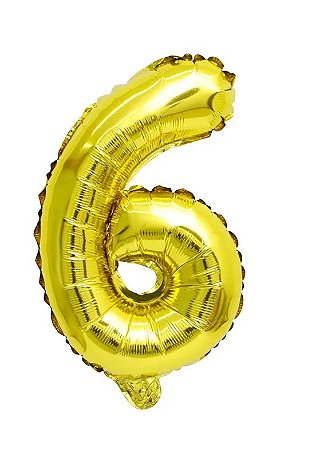 Balão Metalizado Número 6 Ouro 16 polegadas 41cm