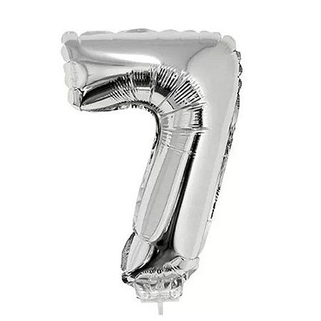 Balão Metalizado Número 7 Prata 16 polegadas 41cm