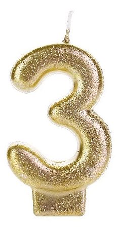 Vela Dourada Glitter Numero 3 Silver