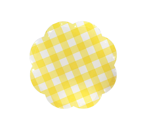 Prato de Papel Xadrez Vichy Amarelo Candy 19cm