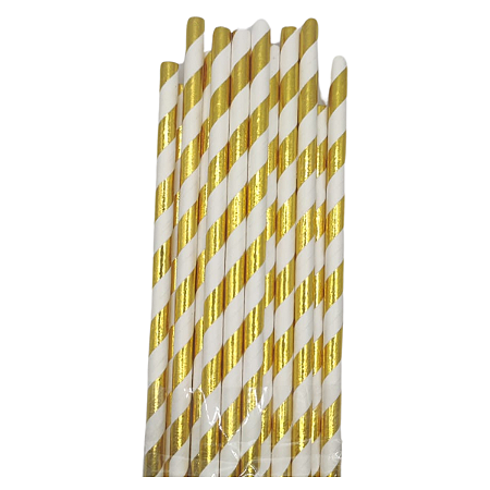 Canudo Listrado Laminado Dourado 20un