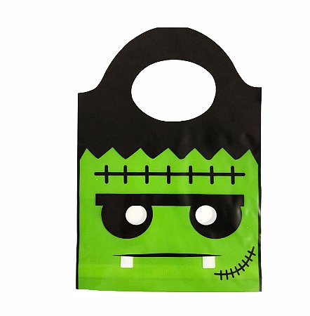 Sacola plastica Halloween verde Frankenstein Zumbi 18x25 cm 10 un