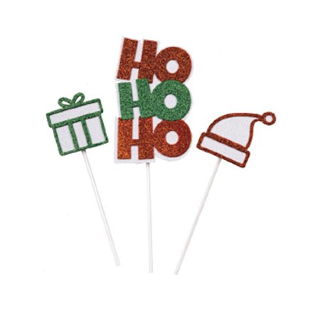 Topo de Bolo Natal Ho Ho Ho Vermelho Verde 3un