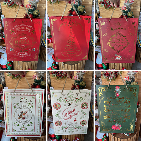 Sacola de Papel Presente G 28x12x37cm Natal Sortido 1un