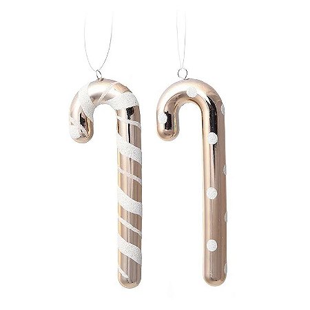 Enfeite Para Pendurar Candy Cane Listras Poa Rose Gold 3Un
