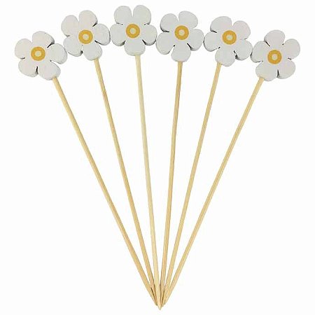 Pick Palito de Bambu Petisco Margaridas Docinhos 12cm 20un