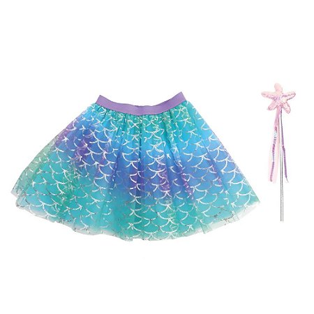 Kit Tutu Varinha Azul Carnaval Fantasia Infantil Sereia un