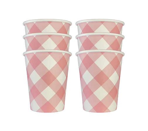 Copos de Papel Xadrez Vichy Rosa 240ml 8un