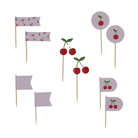 Topper para doces e cupcakes Cerejas rosa - (10 un)